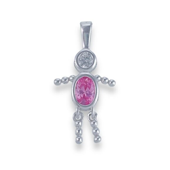 Sterling Silver 925 White Pink Cubic Zirconia October Boy Beaded Charm Pendant - Picture 1 of 4